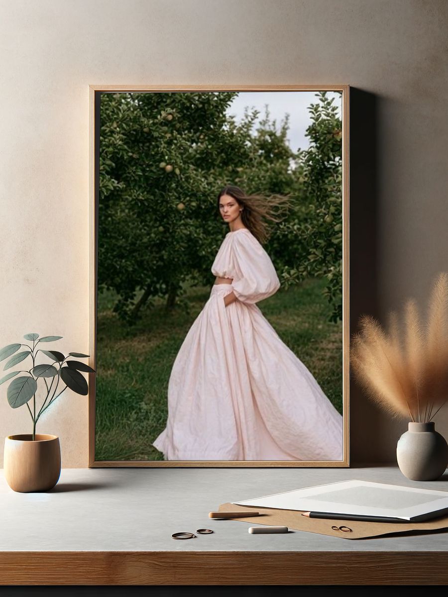 Woman in Orchard Fashion Poster. — room view 2