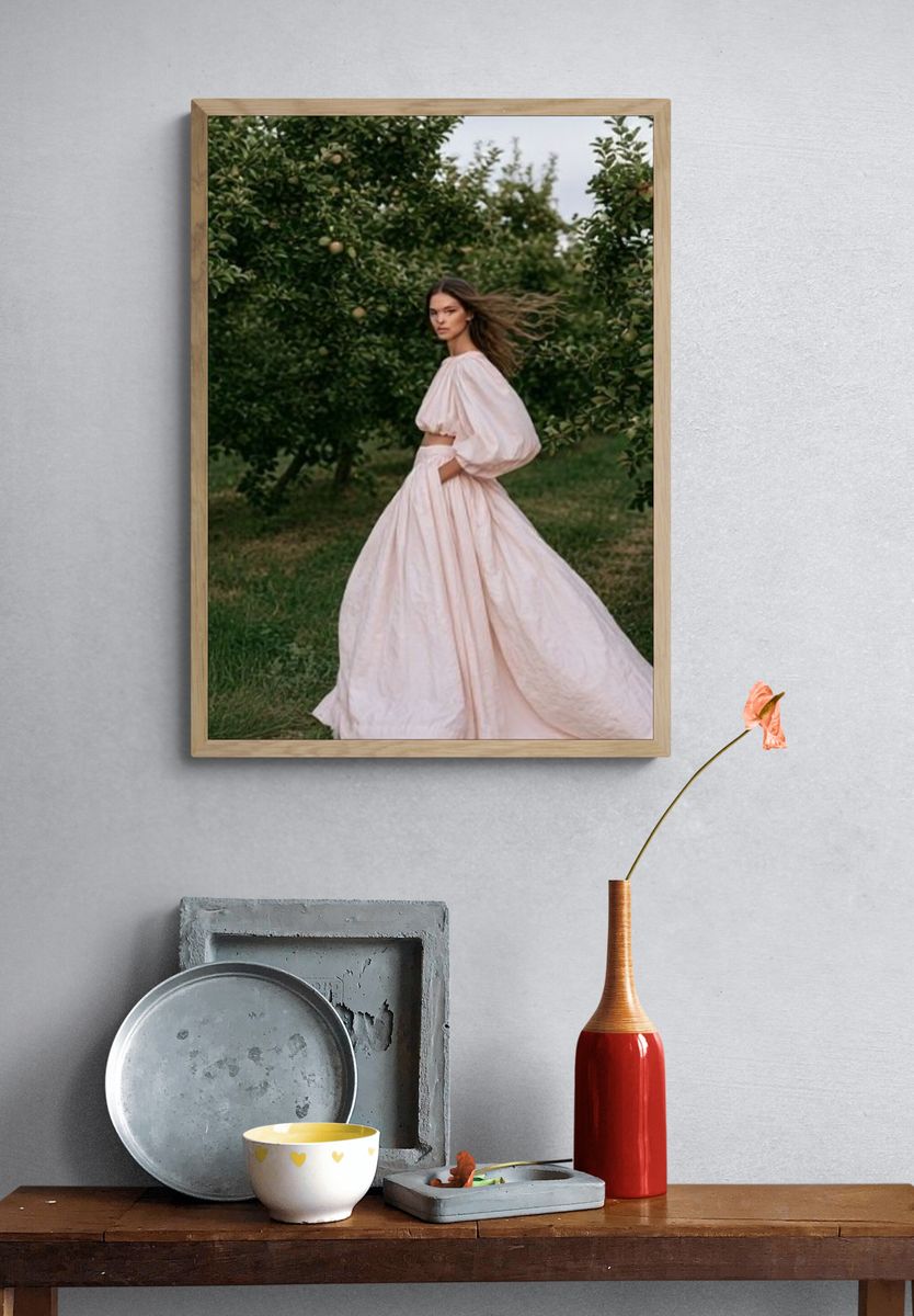 Woman in Orchard Fashion Poster. — room view 3