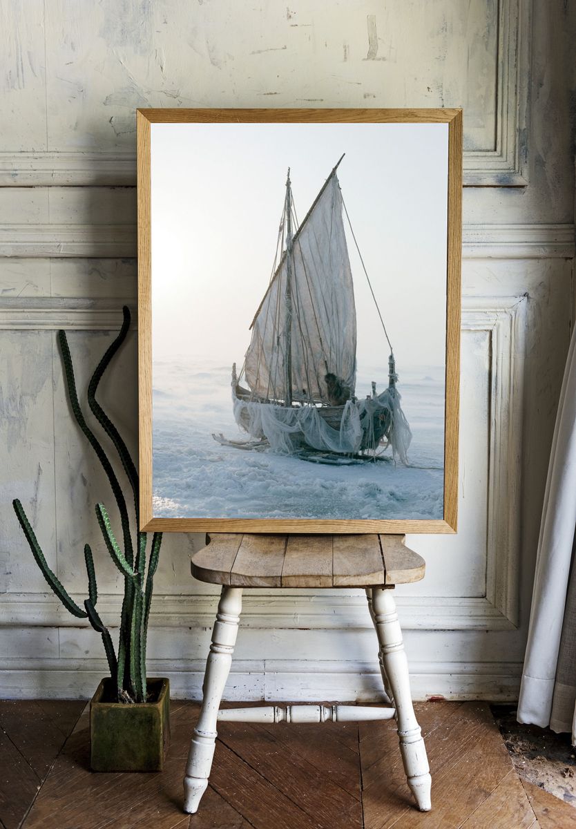 Frozen Sailboat Photography Poster. — room view 1