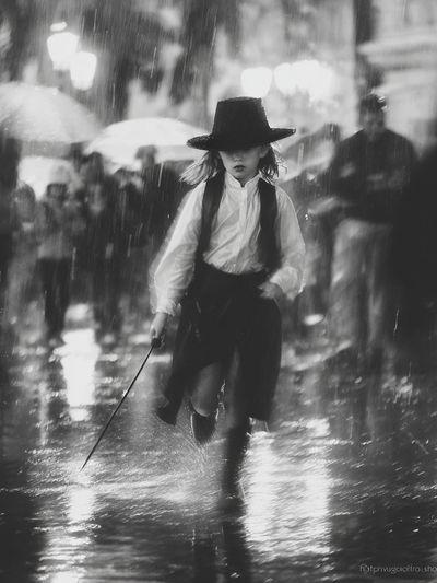 Rainy Street Girl Black-White Poster. poster print