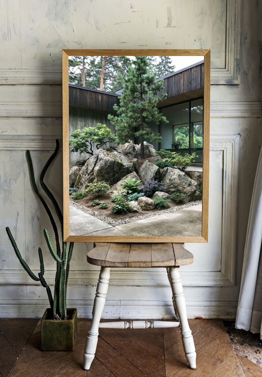 Zen Garden Courtyard Photography Poster. — room view 1