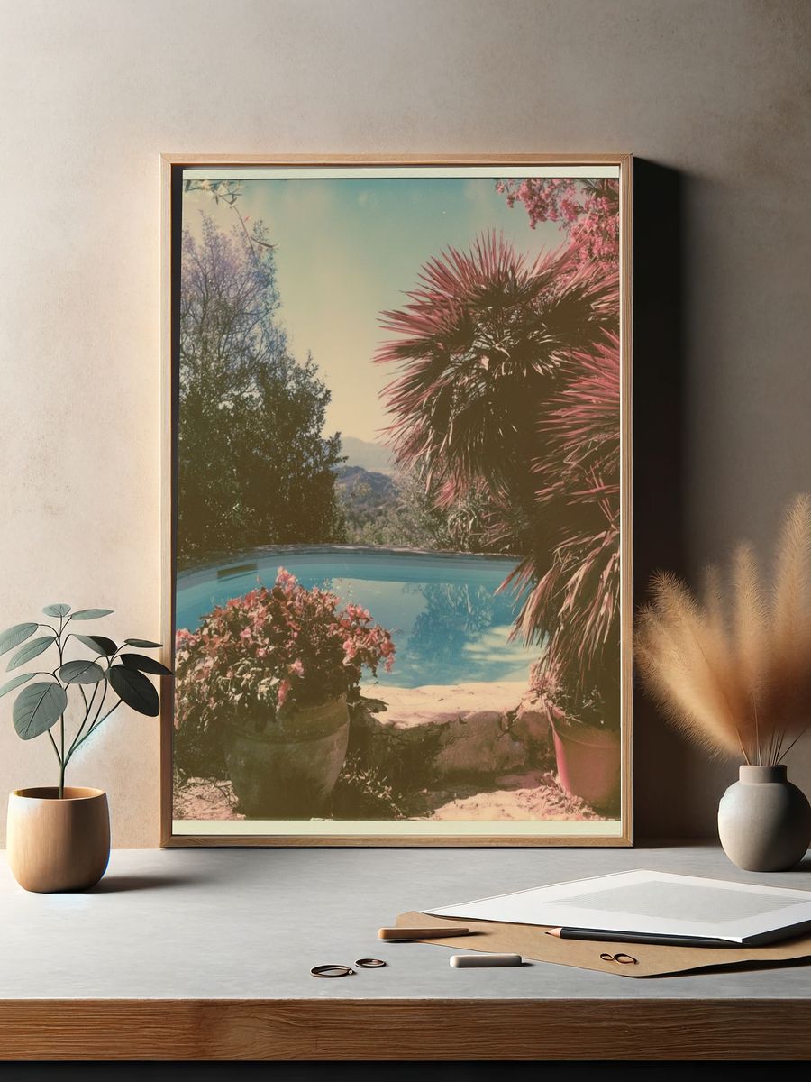 Mediterranean Pool Garden Photography Poster. — room view 2