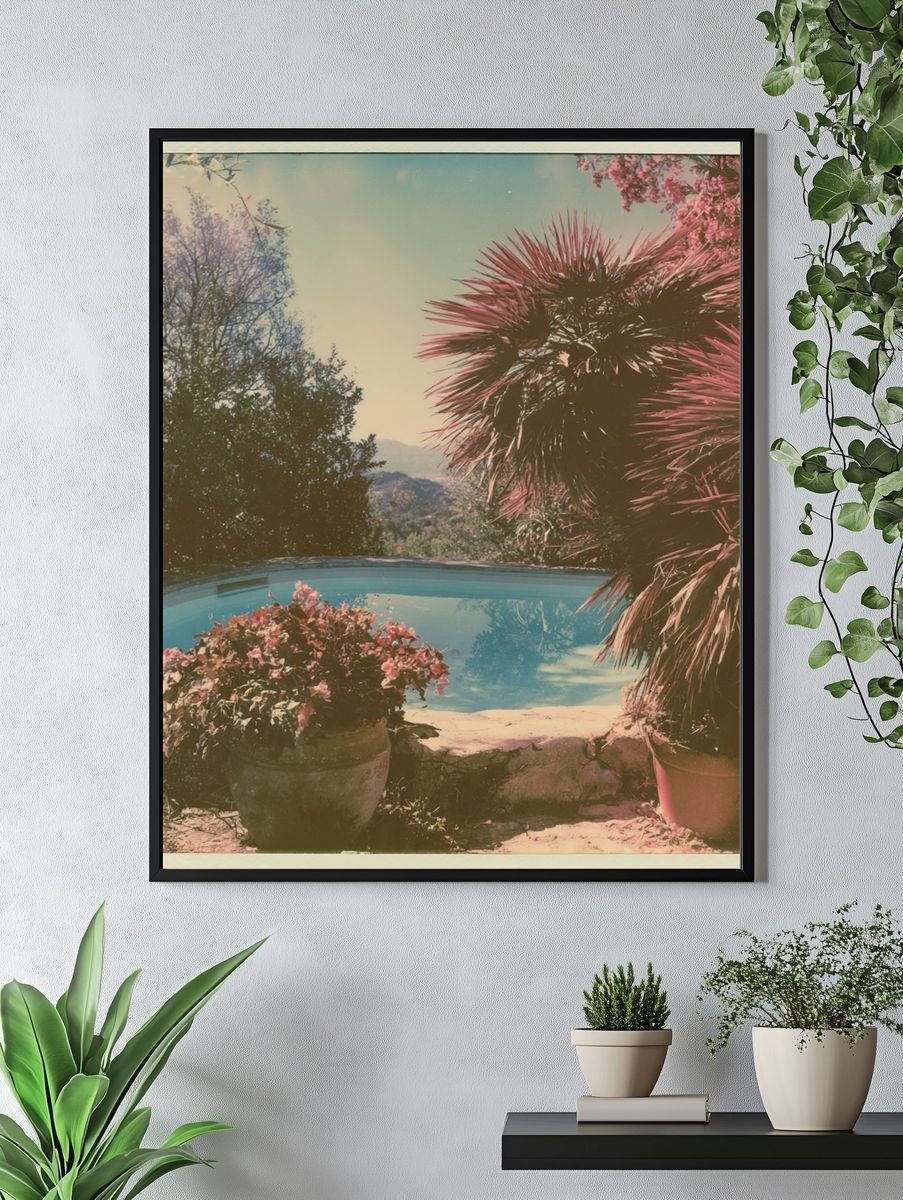 Mediterranean Pool Garden Photography Poster. — room view 4