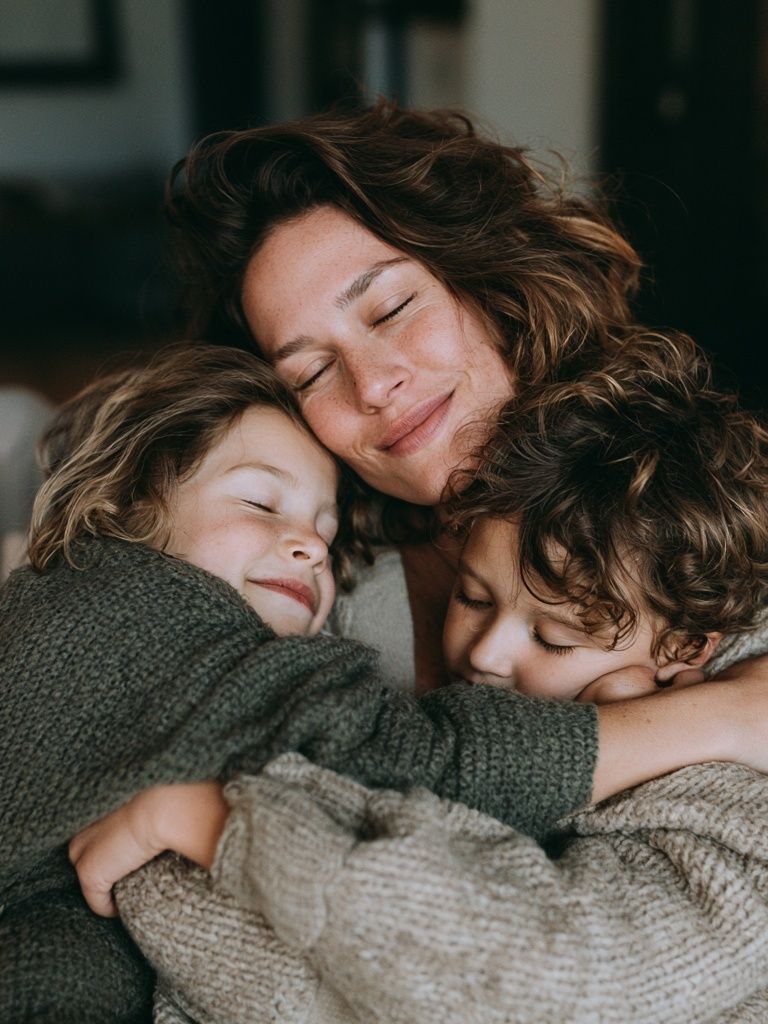 Mother and Children Embrace Photography Poster. poster detail