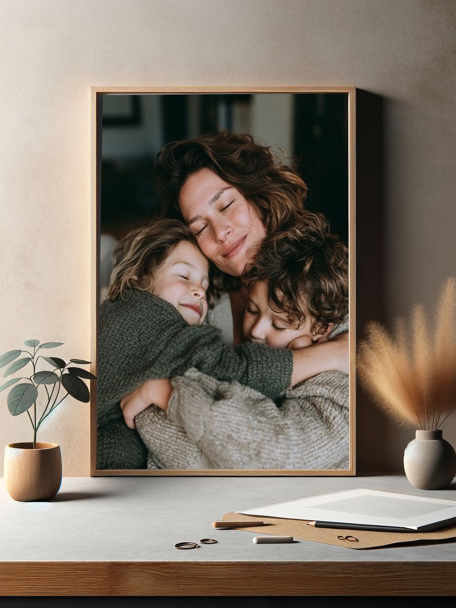 Mother and Children Embrace Photography Poster. — room view 2