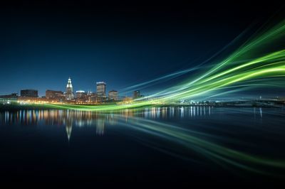 Neon City Skyline Night Print. poster print