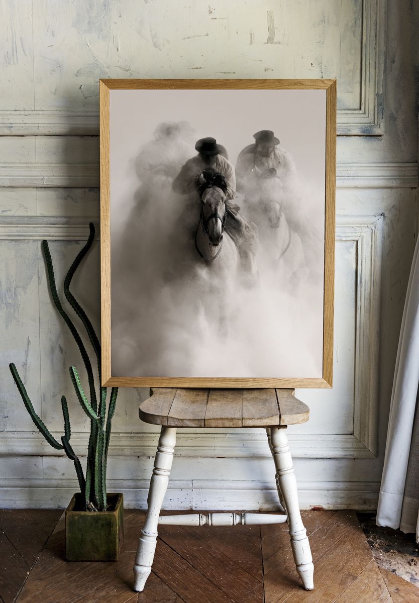 Dusty Horse Riders Photography Poster. — room view 1