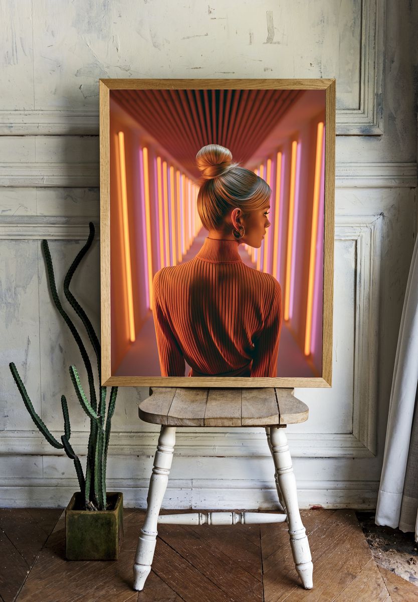 Neon Corridor Portrait Print. — room view 1