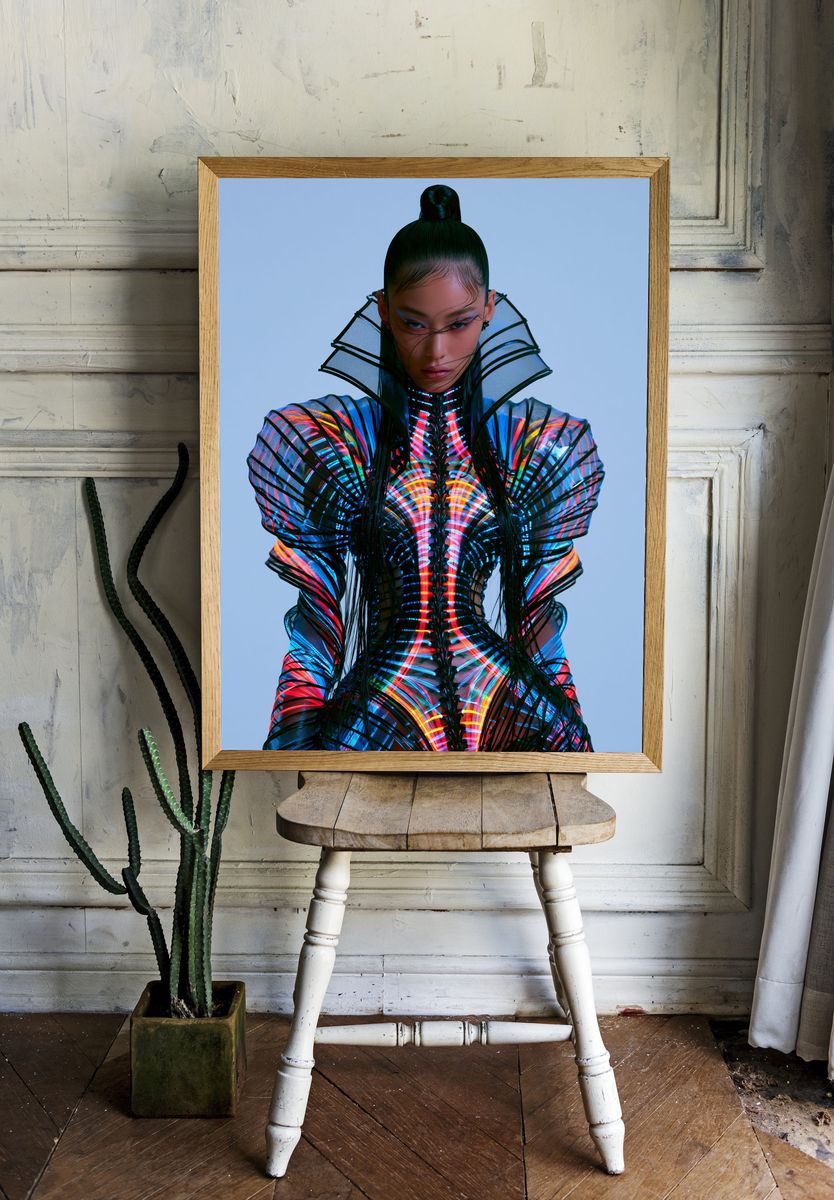Futuristic Neon Fashion Portrait Print. — room view 1