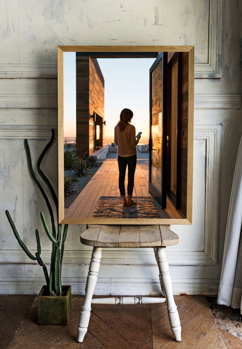 Sunset Terrace Woman Photography Poster. — room view 1