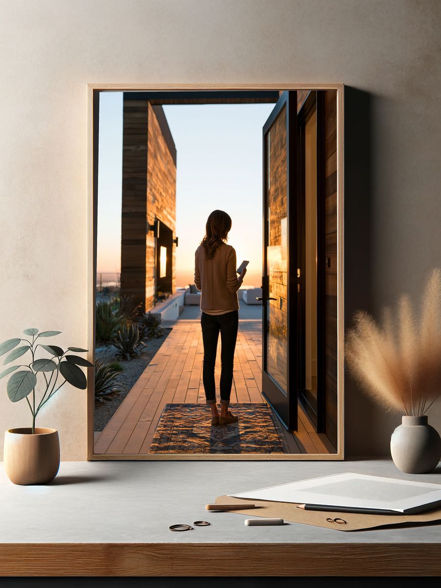 Sunset Terrace Woman Photography Poster. — room view 2