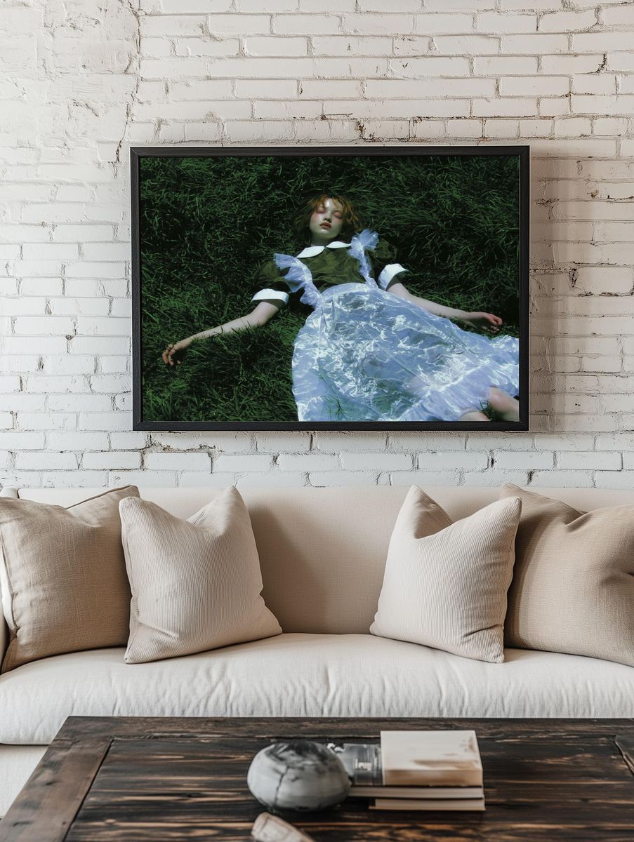 Dreaming Girl in Grass Photography Poster. — room view 1