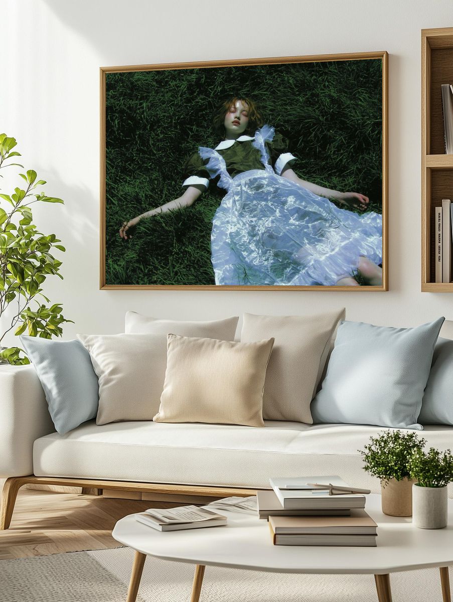 Dreaming Girl in Grass Photography Poster. — room view 2