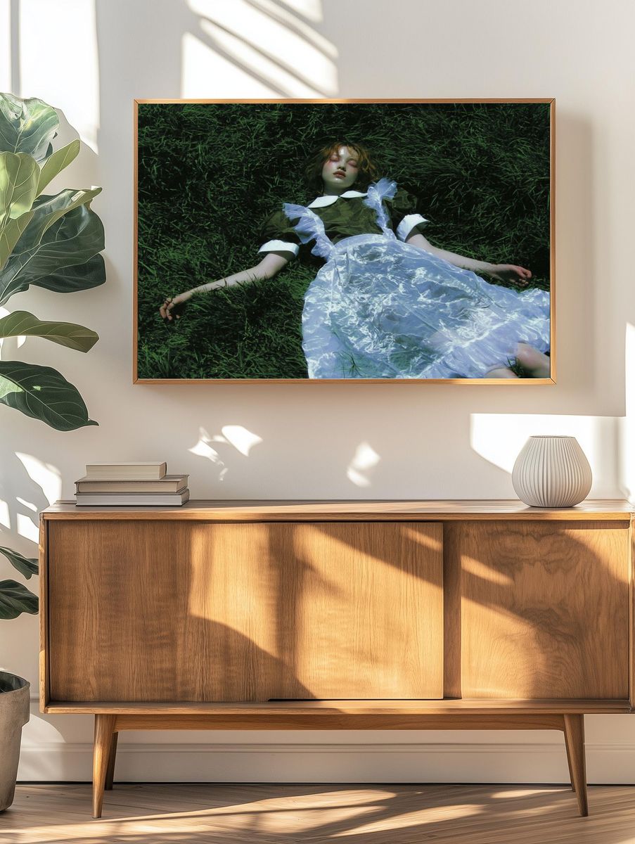 Dreaming Girl in Grass Photography Poster. — room view 3
