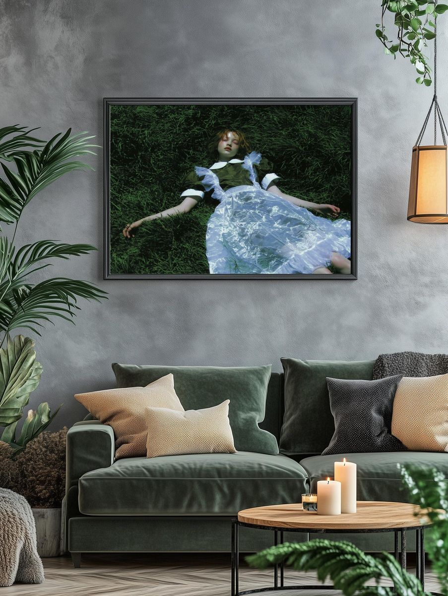 Dreaming Girl in Grass Photography Poster. — room view 4