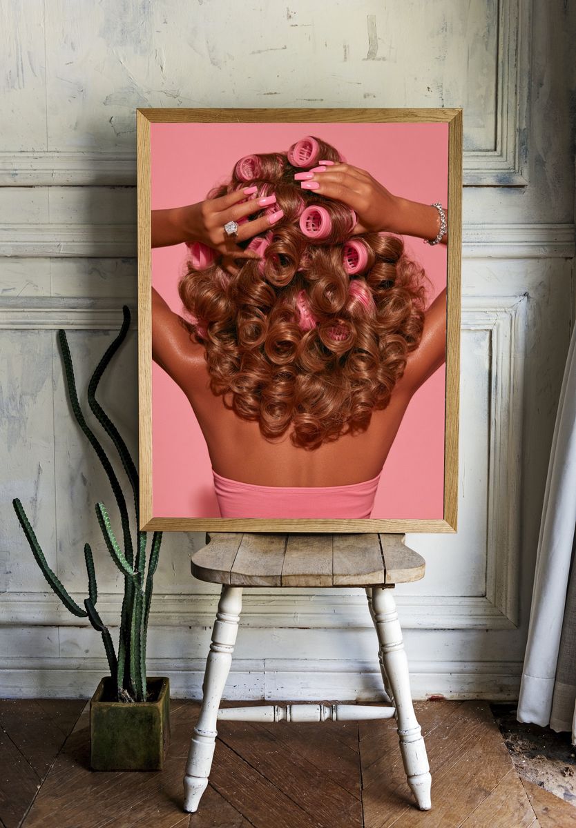 Pink Curlers Fashion Photography Poster. — room view 1