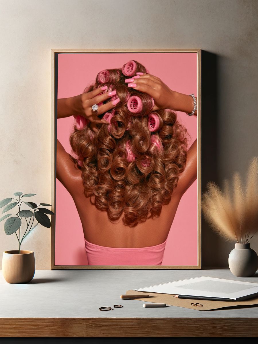 Pink Curlers Fashion Photography Poster. — room view 2