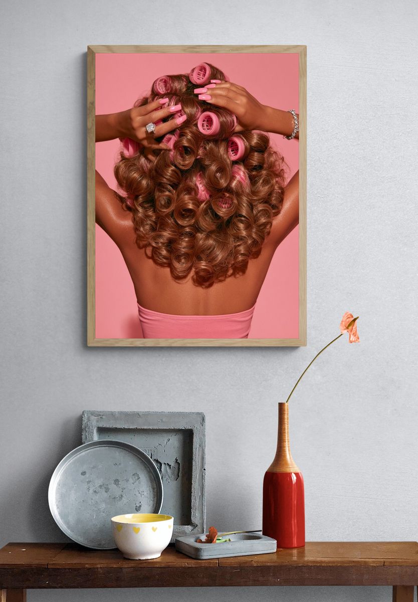 Pink Curlers Fashion Photography Poster. — room view 3