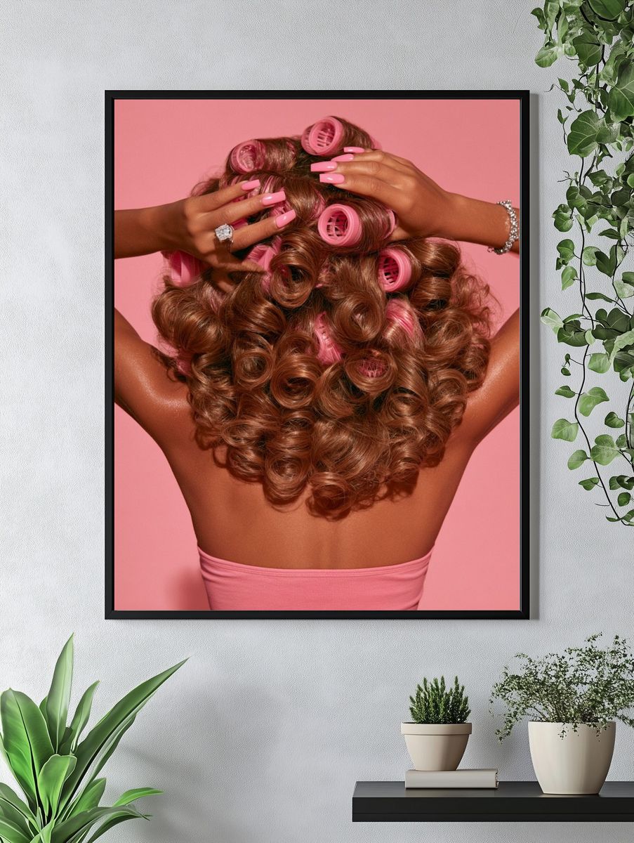 Pink Curlers Fashion Photography Poster. — room view 4