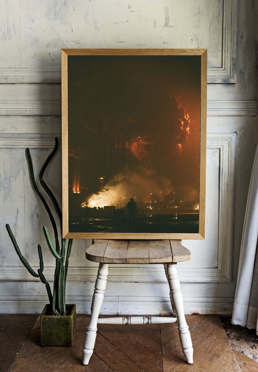 Industrial Fire Scene Photography Poster. — room view 1
