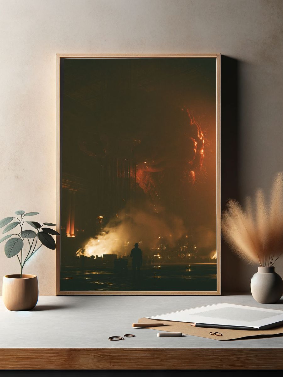 Industrial Fire Scene Photography Poster. — room view 2