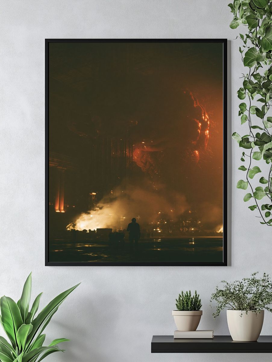 Industrial Fire Scene Photography Poster. — room view 4