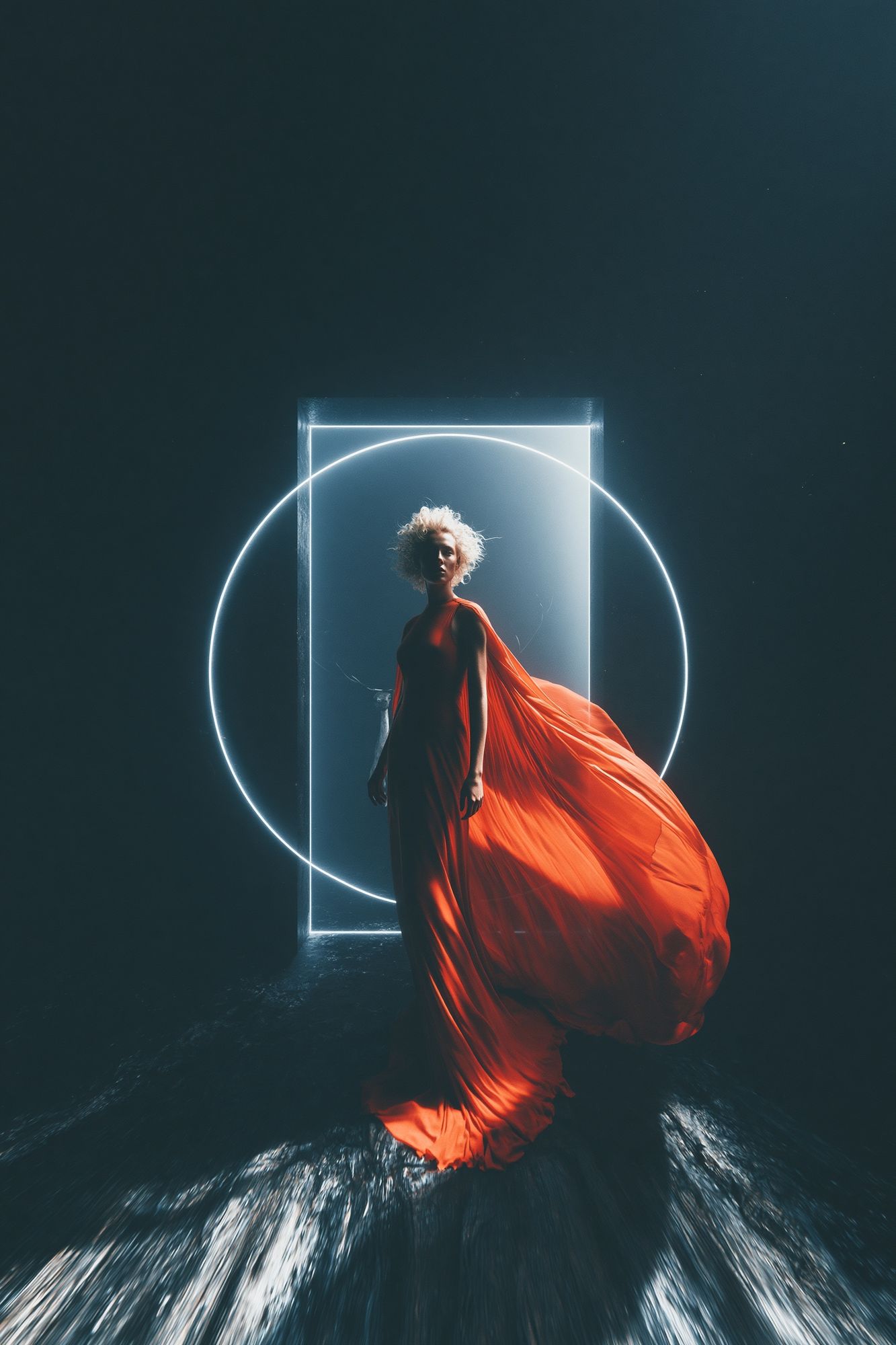 Red Gown Portrait Photography Poster. poster detail