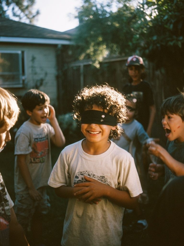 Blindfolded Kids Party Photography Poster. poster — photography art