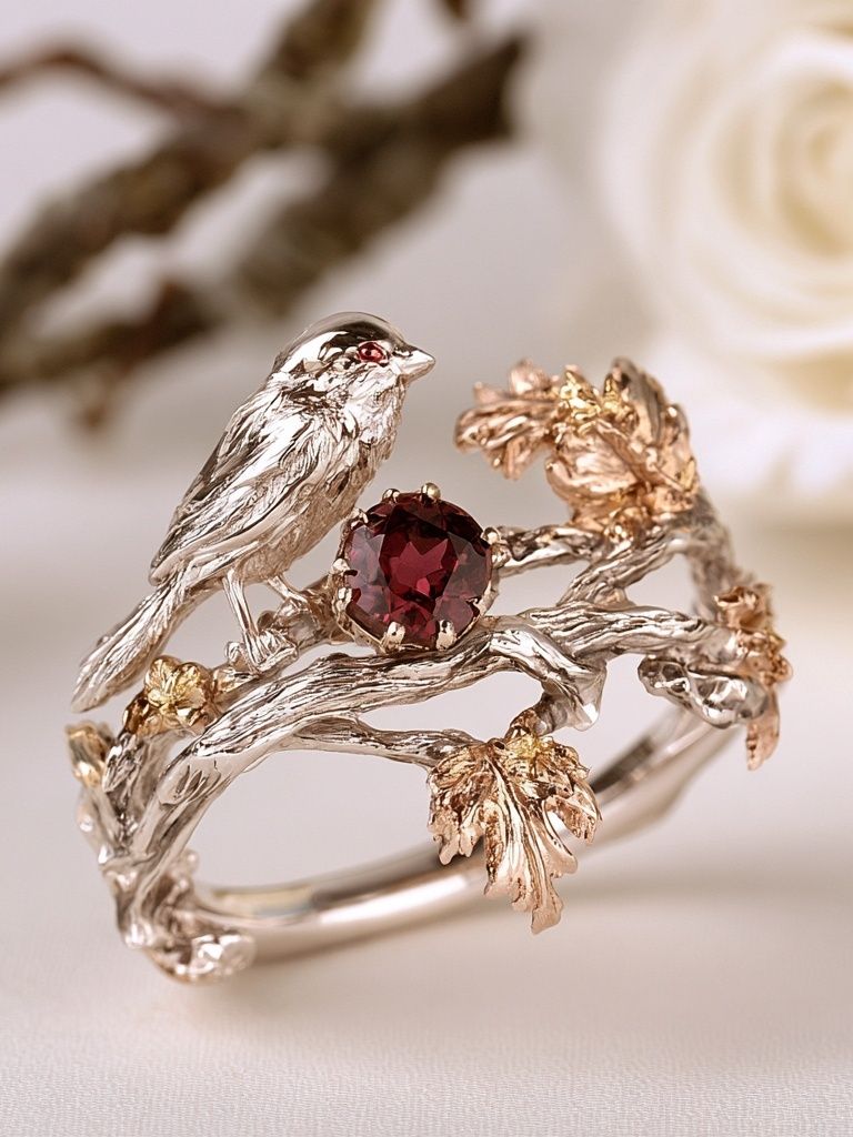 Bird and Garnet Jewelry Photography Poster. poster — photography art