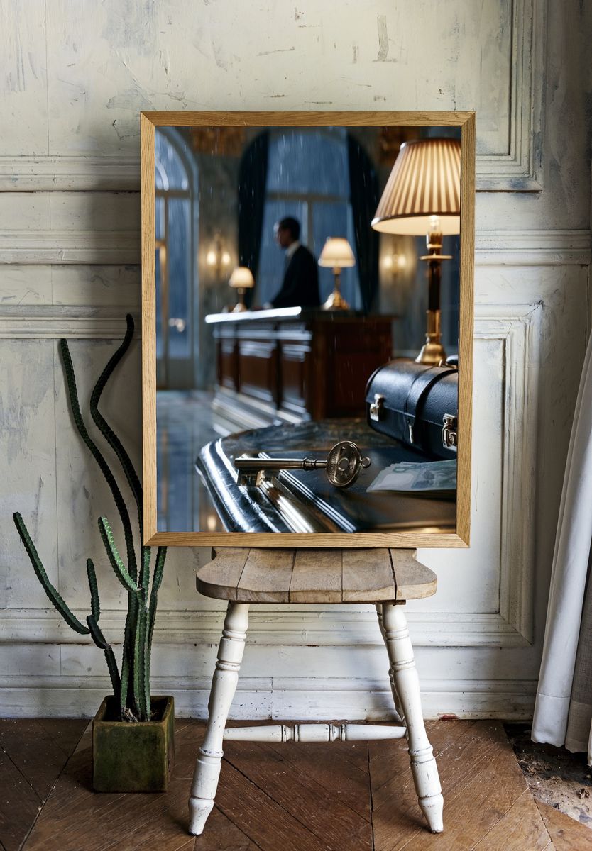 Luxury Hotel Key and Briefcase Photography Poster. — room view 1