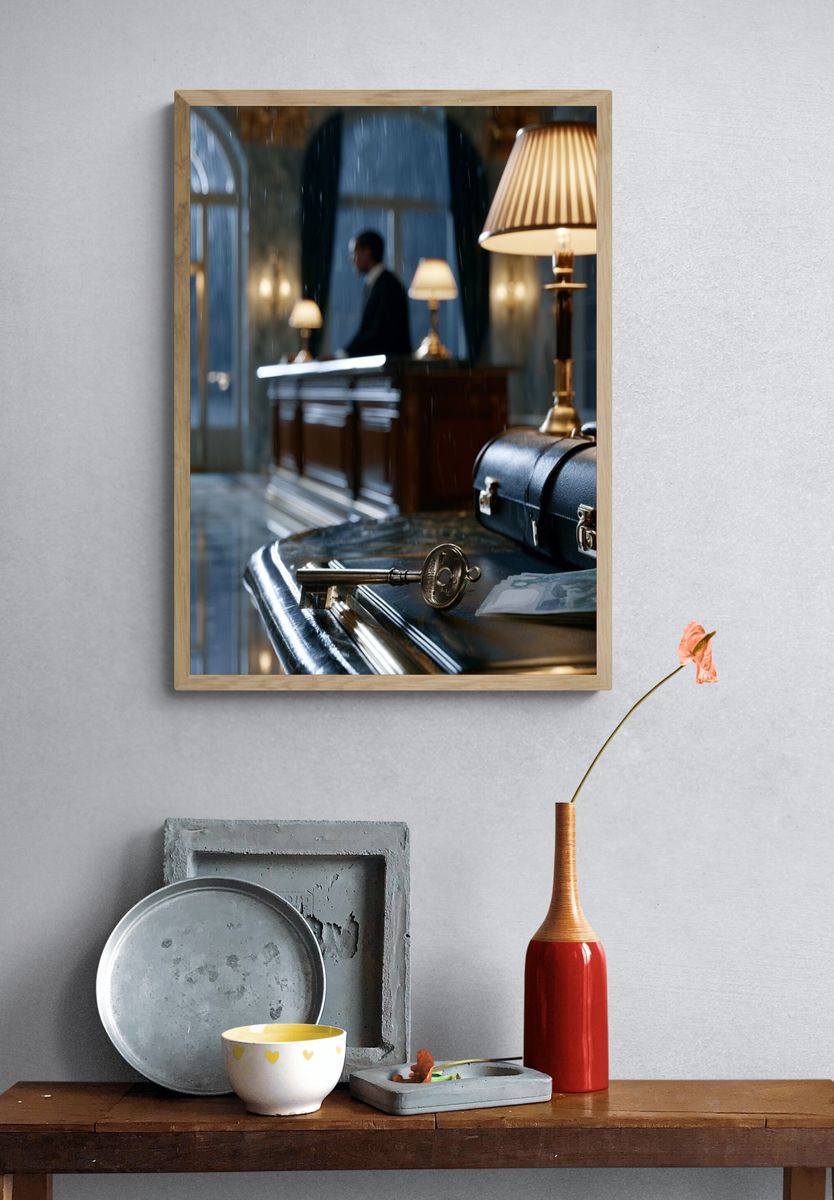 Luxury Hotel Key and Briefcase Photography Poster. — room view 3