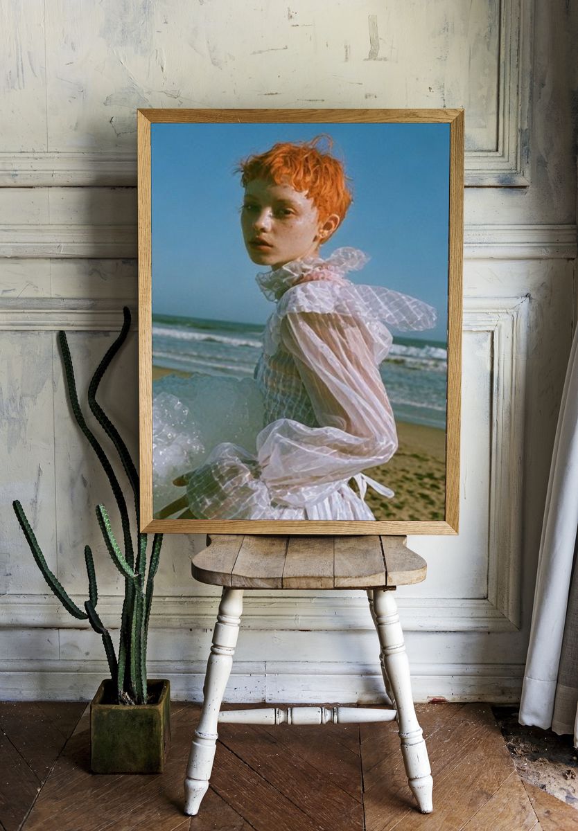 Red-Haired Beach Portrait Photography Poster. room preview
