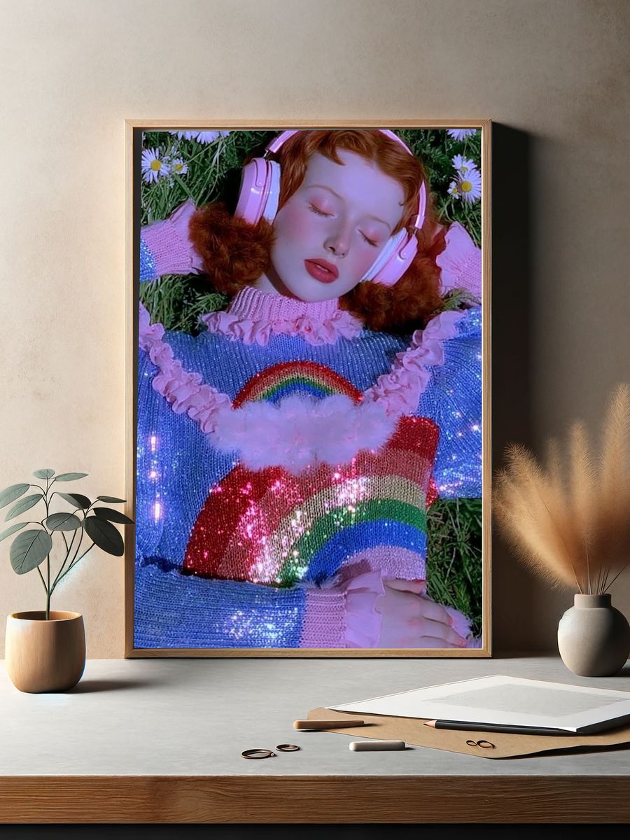 Dreamy Rainbow Girl Photography Poster. — room view 2