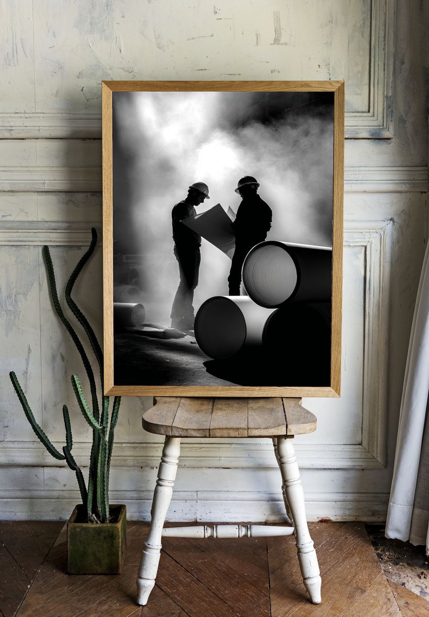 Industrial Workers in Smoke Photography Poster. — room view 1