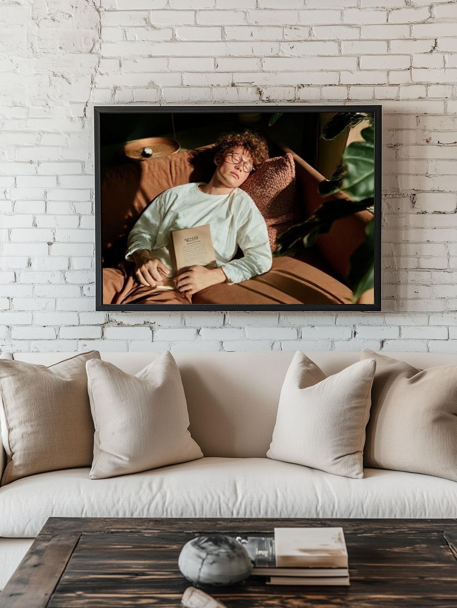 Sunlit Reading Nap Photography Poster. — room view 1