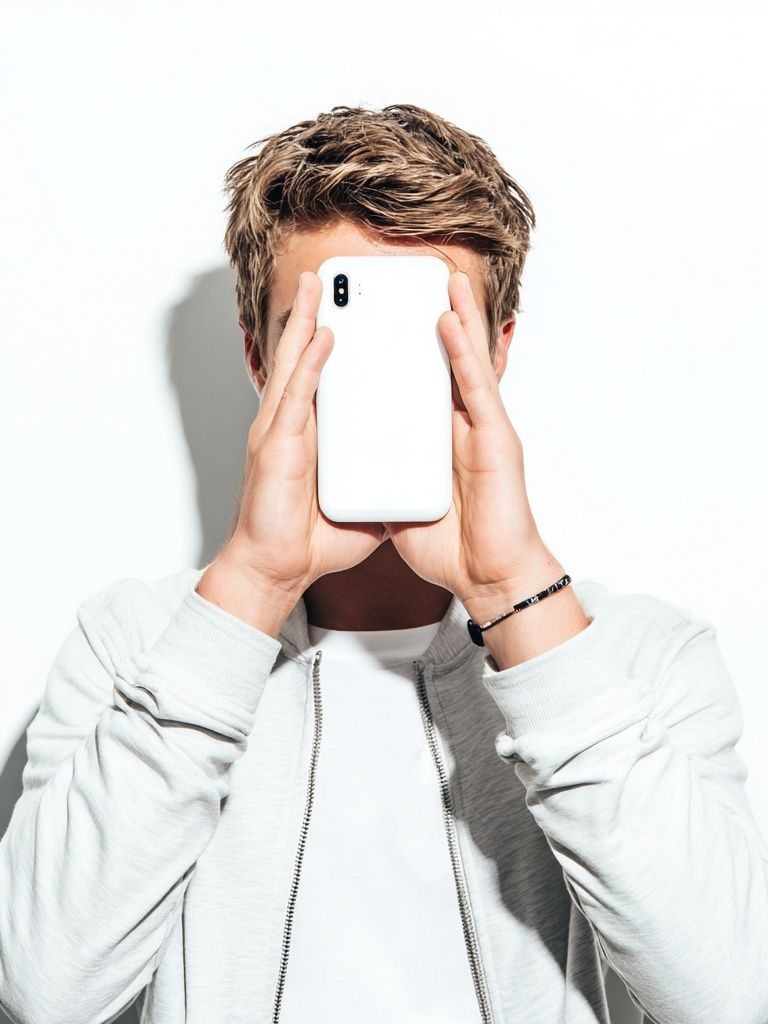 Young Man with Phone — Photography Print. poster — photography art