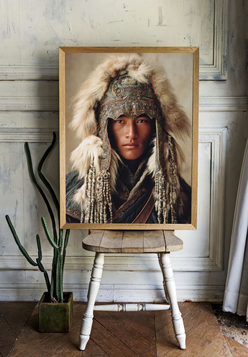 Mongolian Warrior Portrait Print. — room view 1