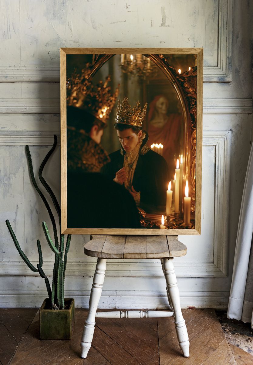 Crowned Portrait in Gilded Mirror Poster. room preview