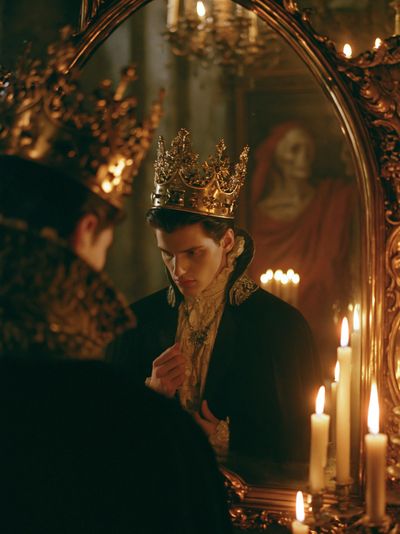 Crowned Portrait in Gilded Mirror Poster. poster