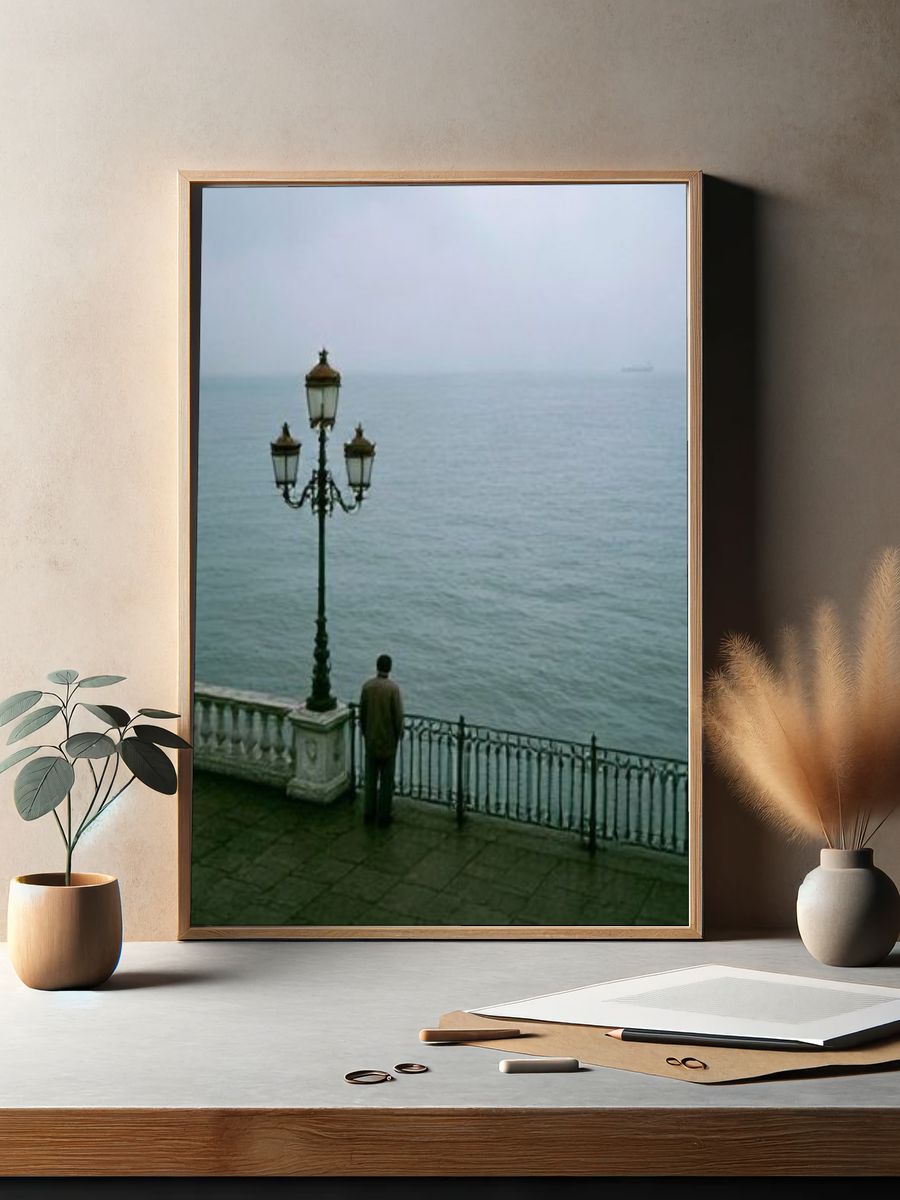 Misty Seaside Promenade Photography Poster. — room view 2