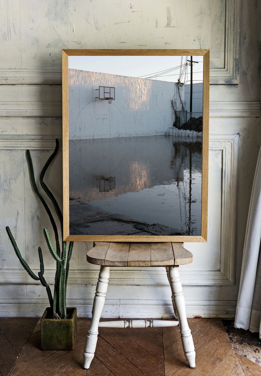 Flooded Basketball Court Photography Poster. — room view 1