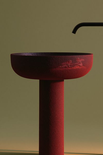 Red Sculptural Sink Photography Poster. poster