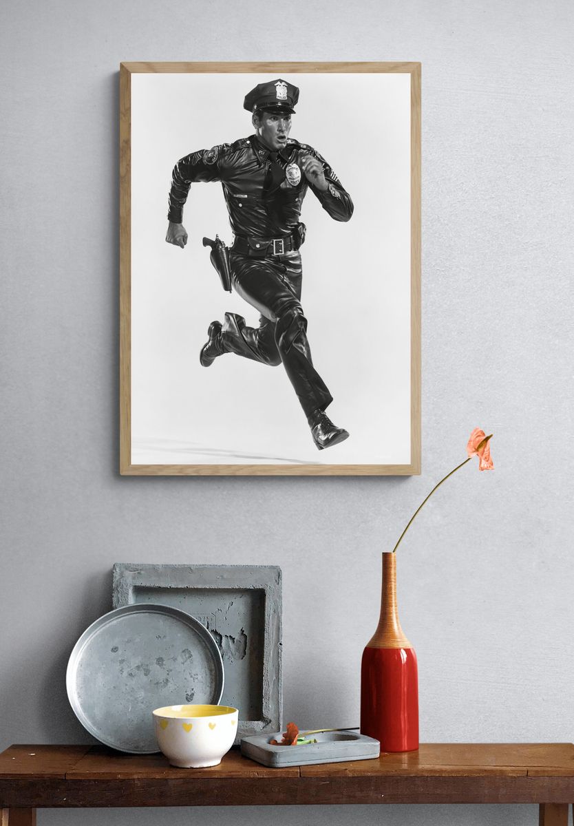 Running Police Officer Black-White Poster. — room view 3