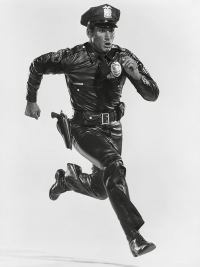 Running Police Officer Black-White Poster.