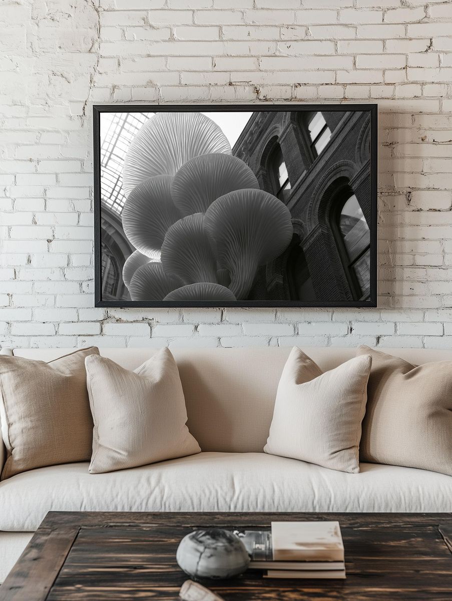 Urban Mushroom Sculpture Photography Poster. — room view 1