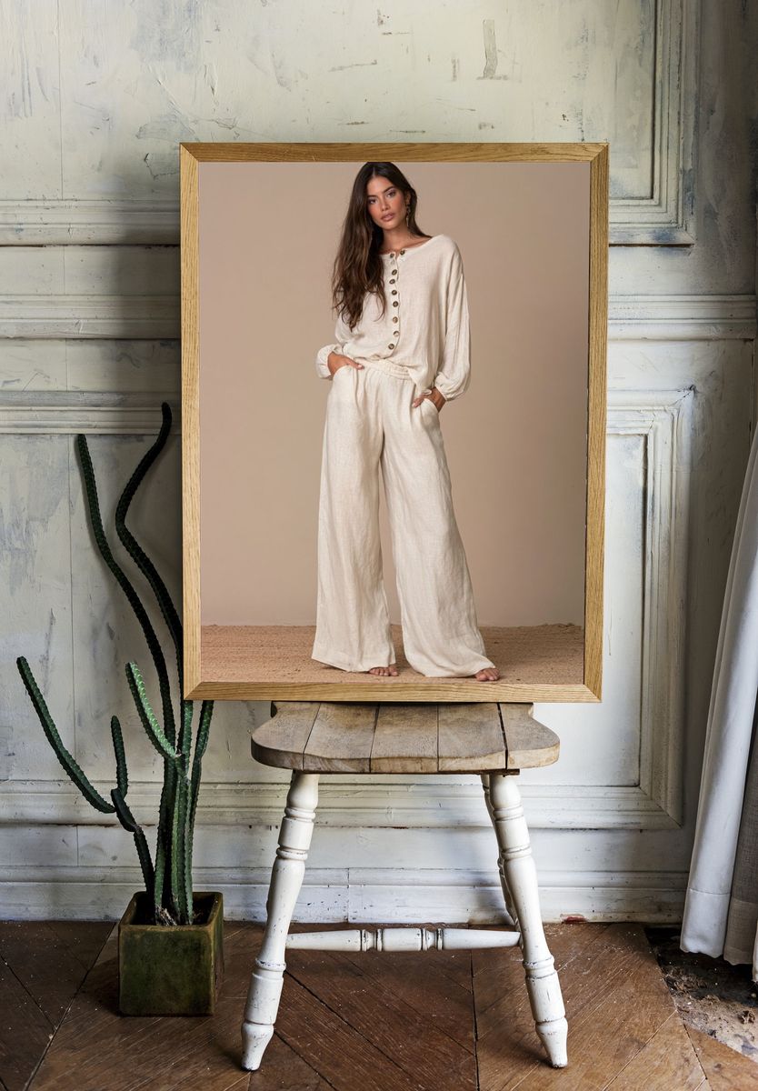 Neutral Linen Fashion Portrait Poster. — room view 1