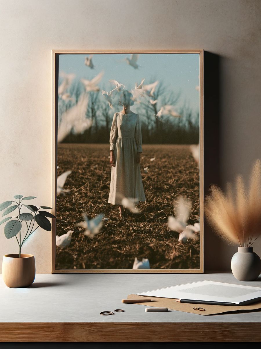 Dreamlike Dove Field Photography Poster. — room view 2