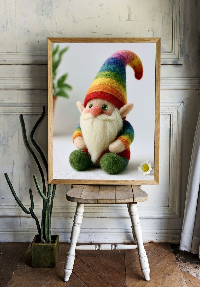 Rainbow Felt Gnome Photography Poster. — room view 1