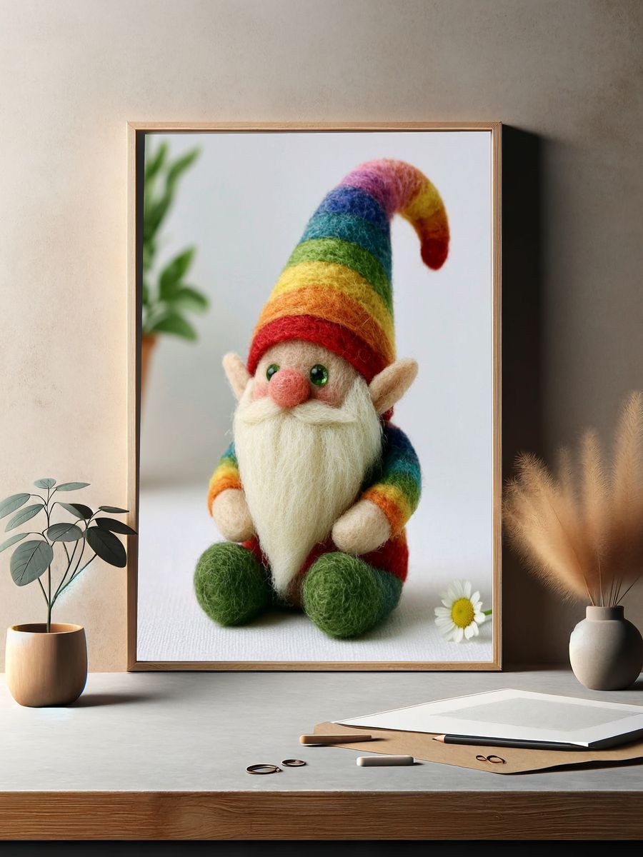 Rainbow Felt Gnome Photography Poster. — room view 2