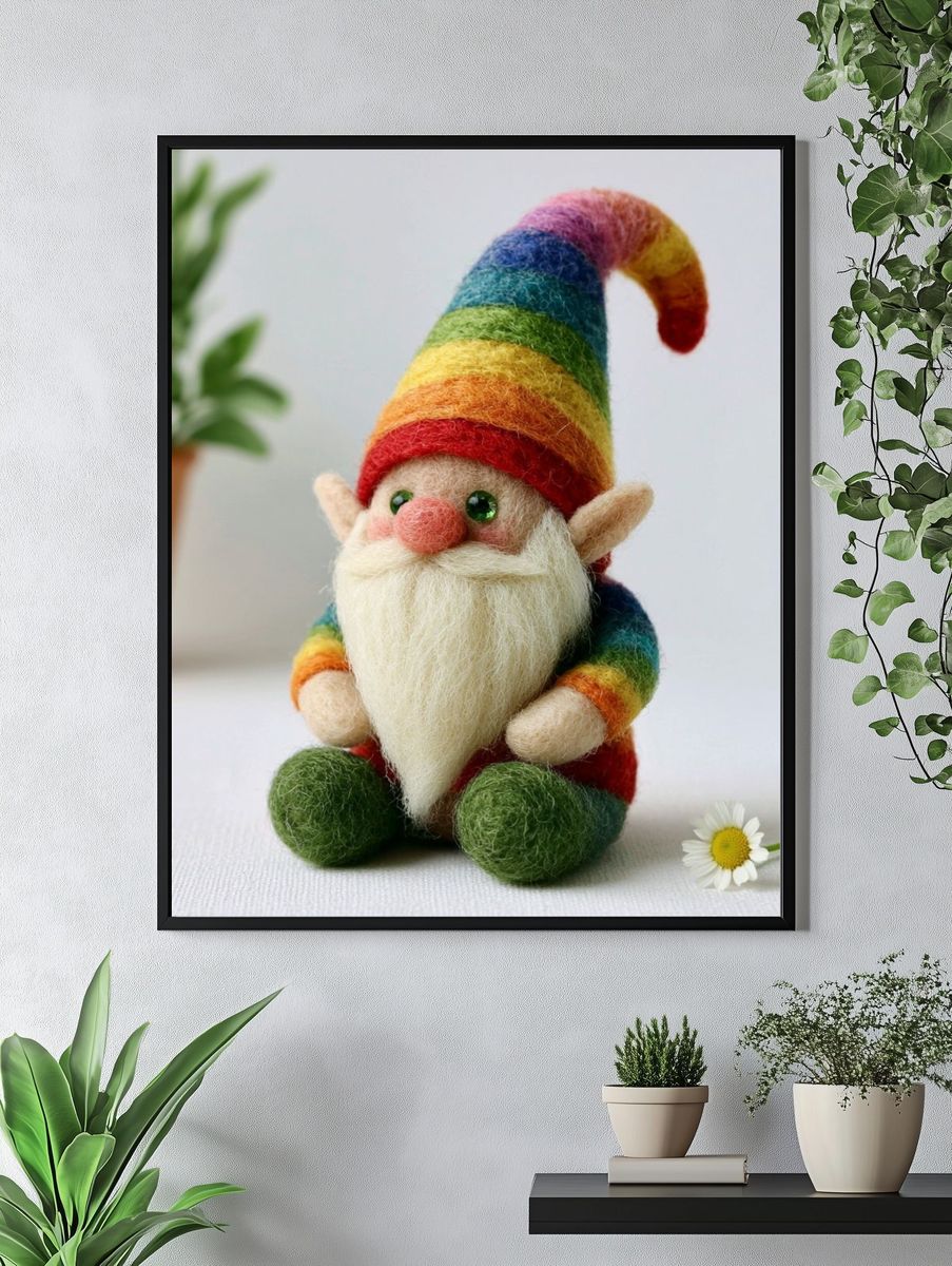 Rainbow Felt Gnome Photography Poster. — room view 4